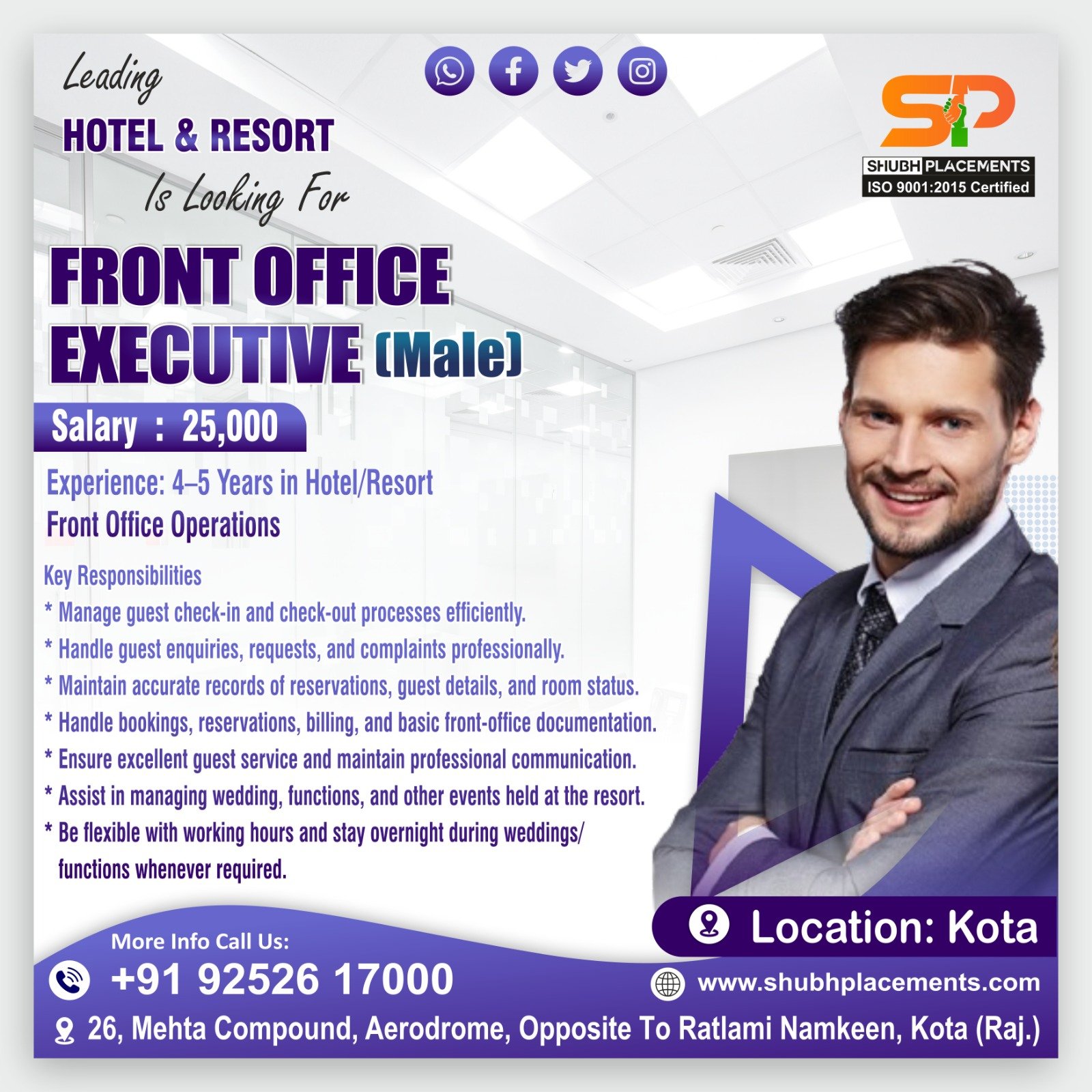 Front Office Executive – Resort / Hotel